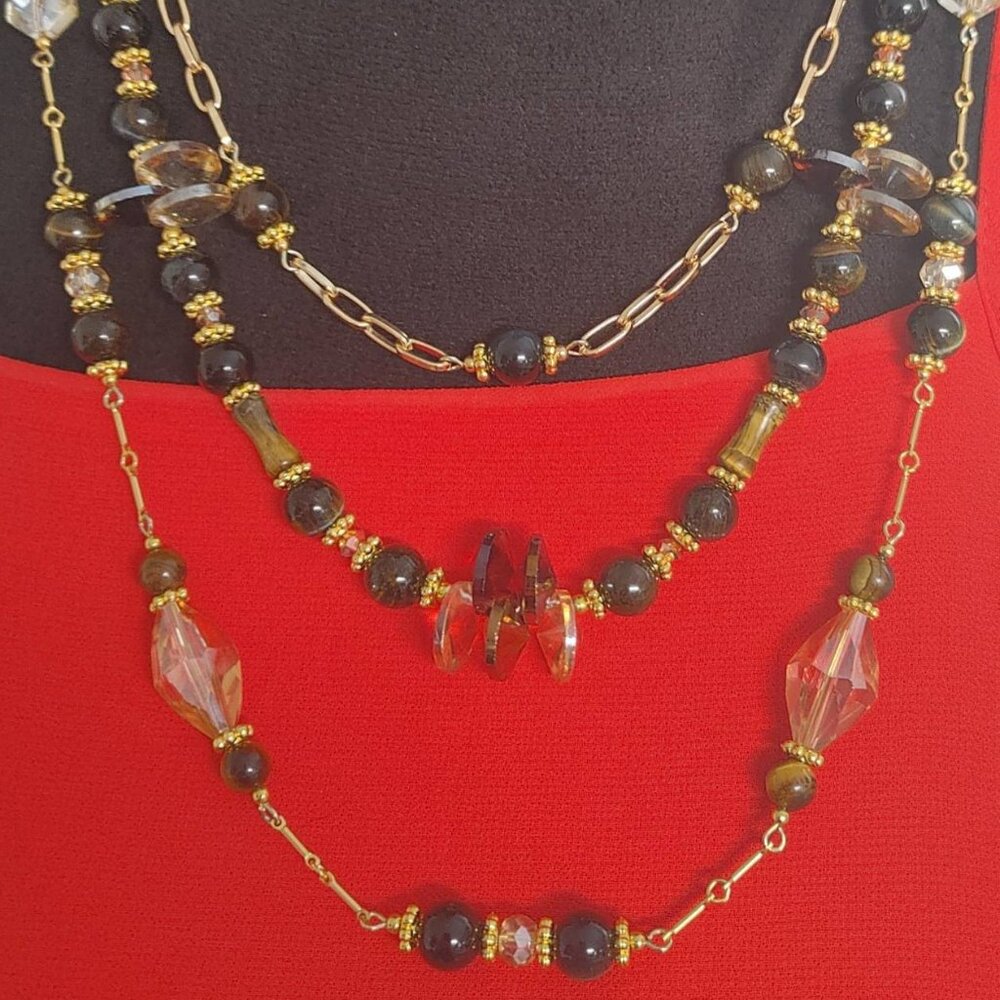 sold - sbidwell13 - JB Original - 3 Strand Tiger's Eye and Czech Crystal